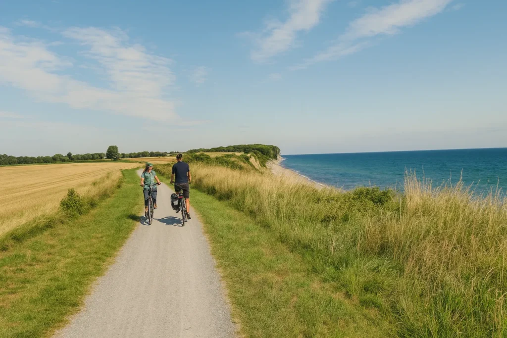 Radfahrer an der Steilküste bei Staberhuk auf Fehmarn