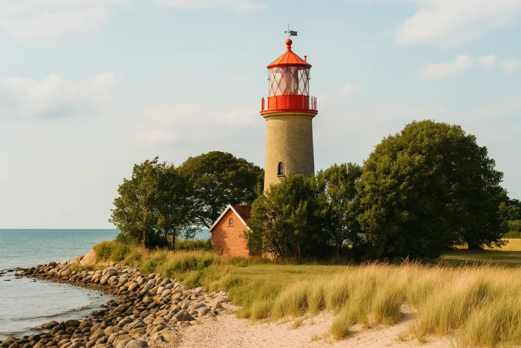 Leuchtturm Staberhuk auf Fehmarn an der Steilküste