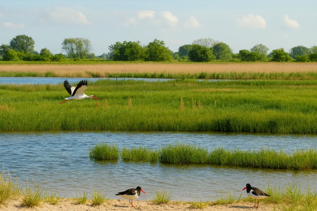 Wasservogelschutzgebiet Wallnau auf Fehmarn mit See und Wiesen