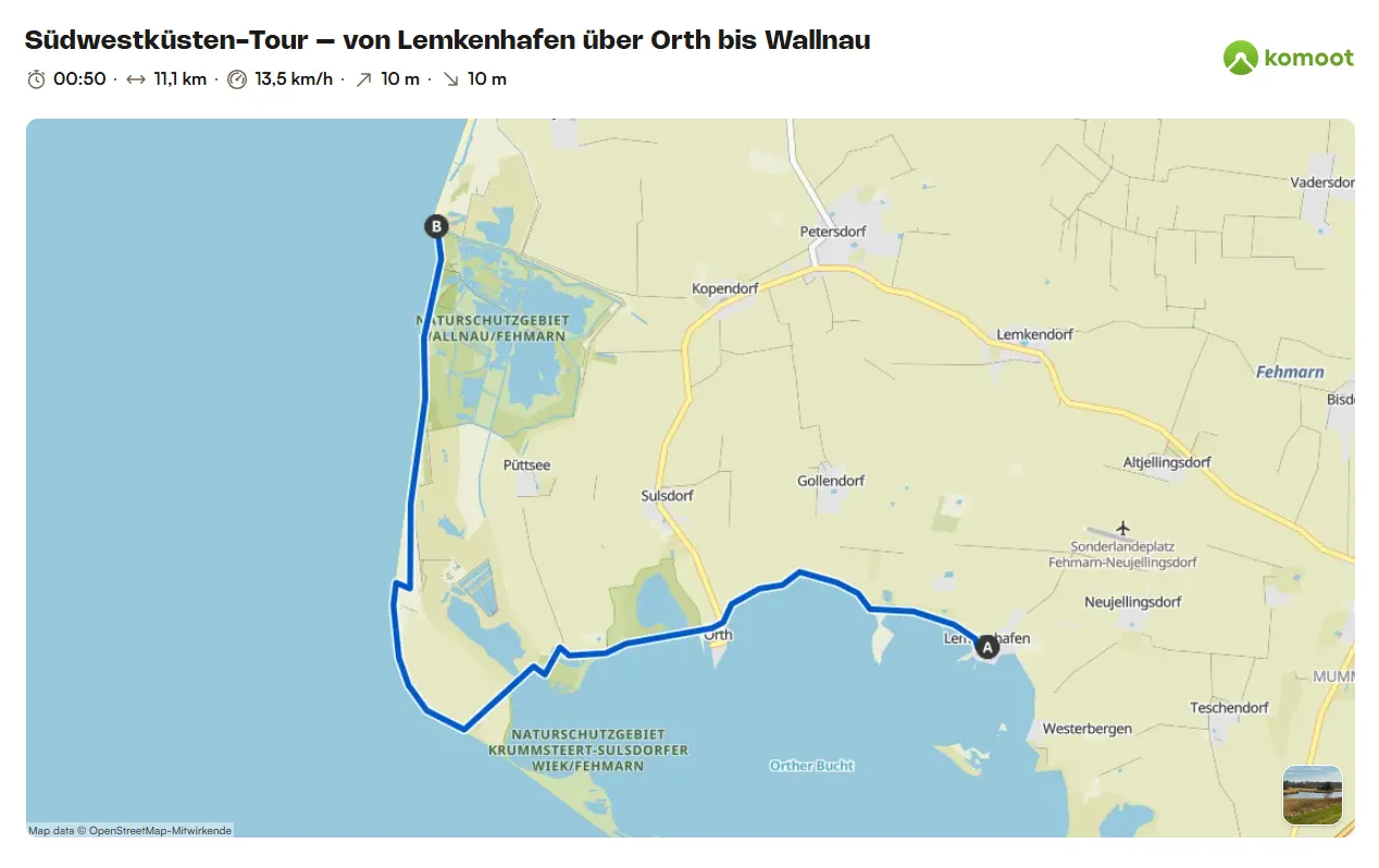 Südwestküsten-Tour – von Lemkenhafen über Orth bis Wallnau (11,1 km)