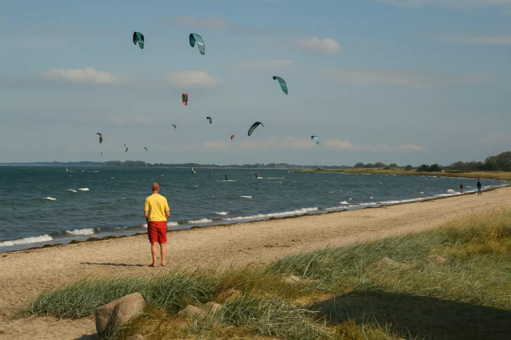 Kitesurfer auf dem Meer bei Strukkamphuk auf Fehmarn