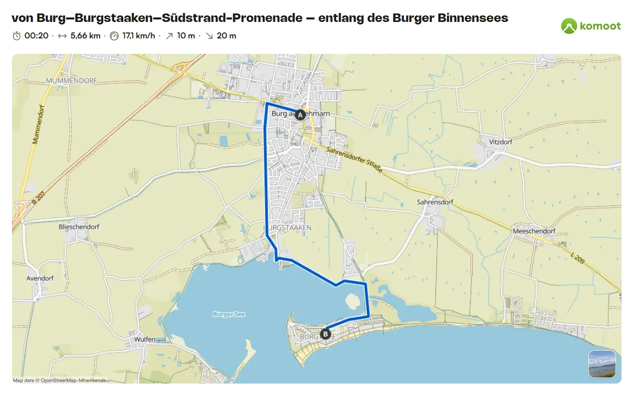 von Burg–Burgstaaken–Südstrand-Promenade – entlang des Burger Binnensees (5,66 km)